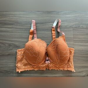 Black Fuchsia Terracotta Lace Full-Coverage Bra with Adjustable Straps size L